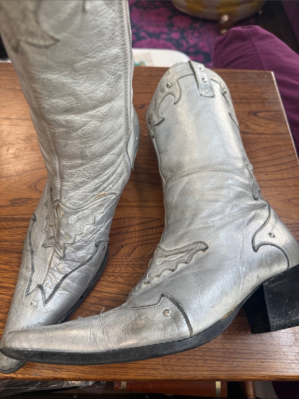 Stunning Sergio Banana De Madre Silver Leather Western Boots